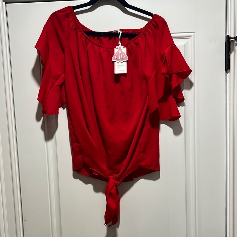 NWT Red Off-Shoulder Ruffle Top Size L